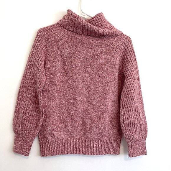 NINE WEST Cowlneck Sweater Mauve Pink White Marled Heather Cowl Neck Puff Sleeve - Picture 11 of 13
